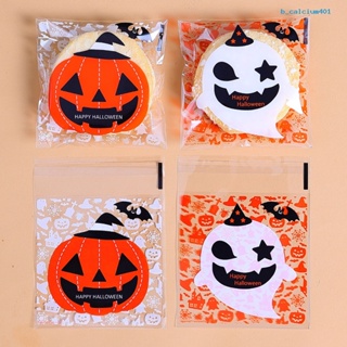 Calcium 100Pcs Halloween Self-adhesive Bag Ghost Pumpkin Design Halloween Candy Bags Holiday Clear Treat