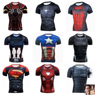 พร้อมส่ง ส่งฟรี เสื้อยืดแขนสั้น แบบแห้งเร็ว ลาย Marvel Fulian สําหรับผู้ชาย เหมาะกับการวิ่ง เล่นกีฬา ฟิตเนส