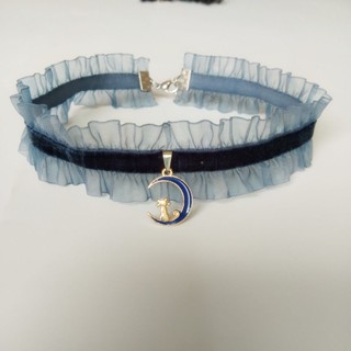 ﹉Blue ruffles planet dream จี้ CHOKER คอสั้น สร้อยคอคอกว้าง เครื่องประดับ ruffles สีดำเพื่อปกปิดรอยแผลเป็น