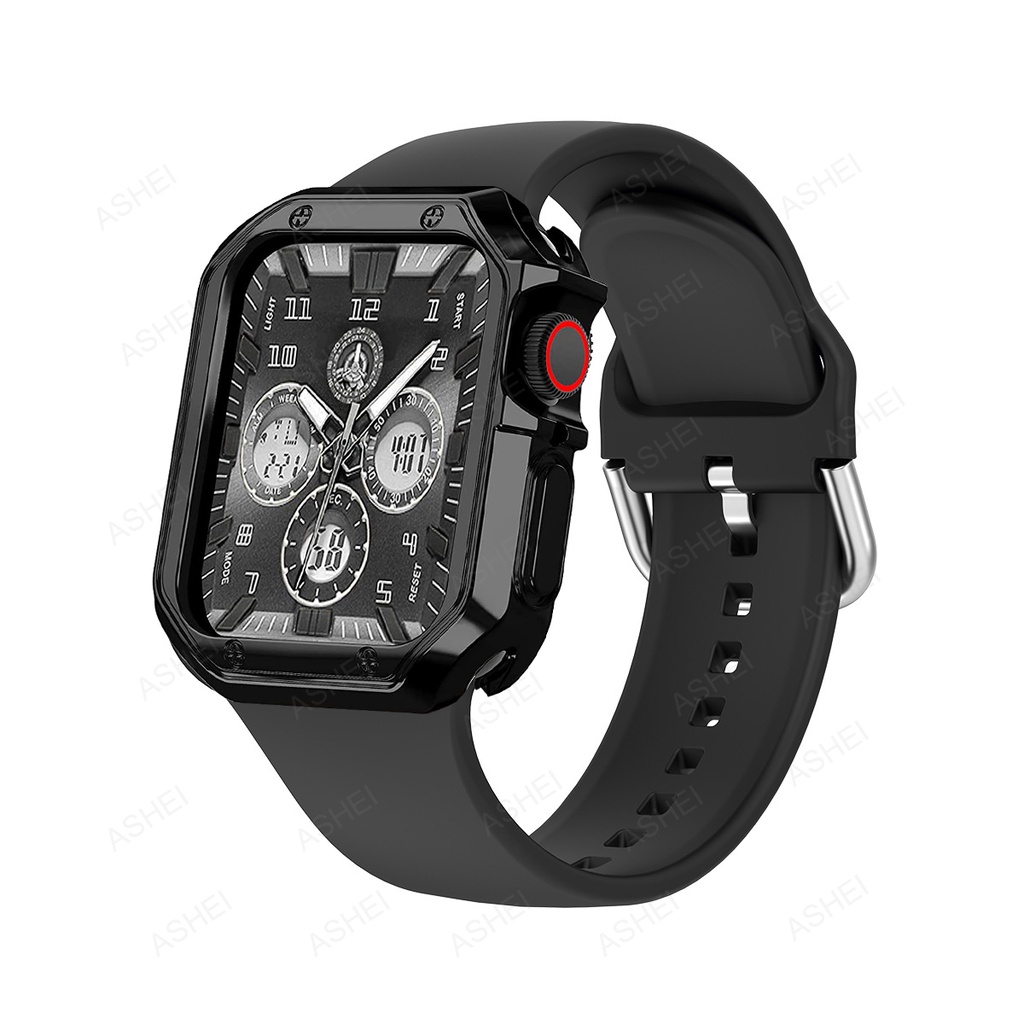 ▪□▪2pcs Soft Silicone Band + case for Apple Watch Strap 38mm 40mm 41mm 42mm 44mm 45mm Sport Loop Bracelet for iWatch 7 6