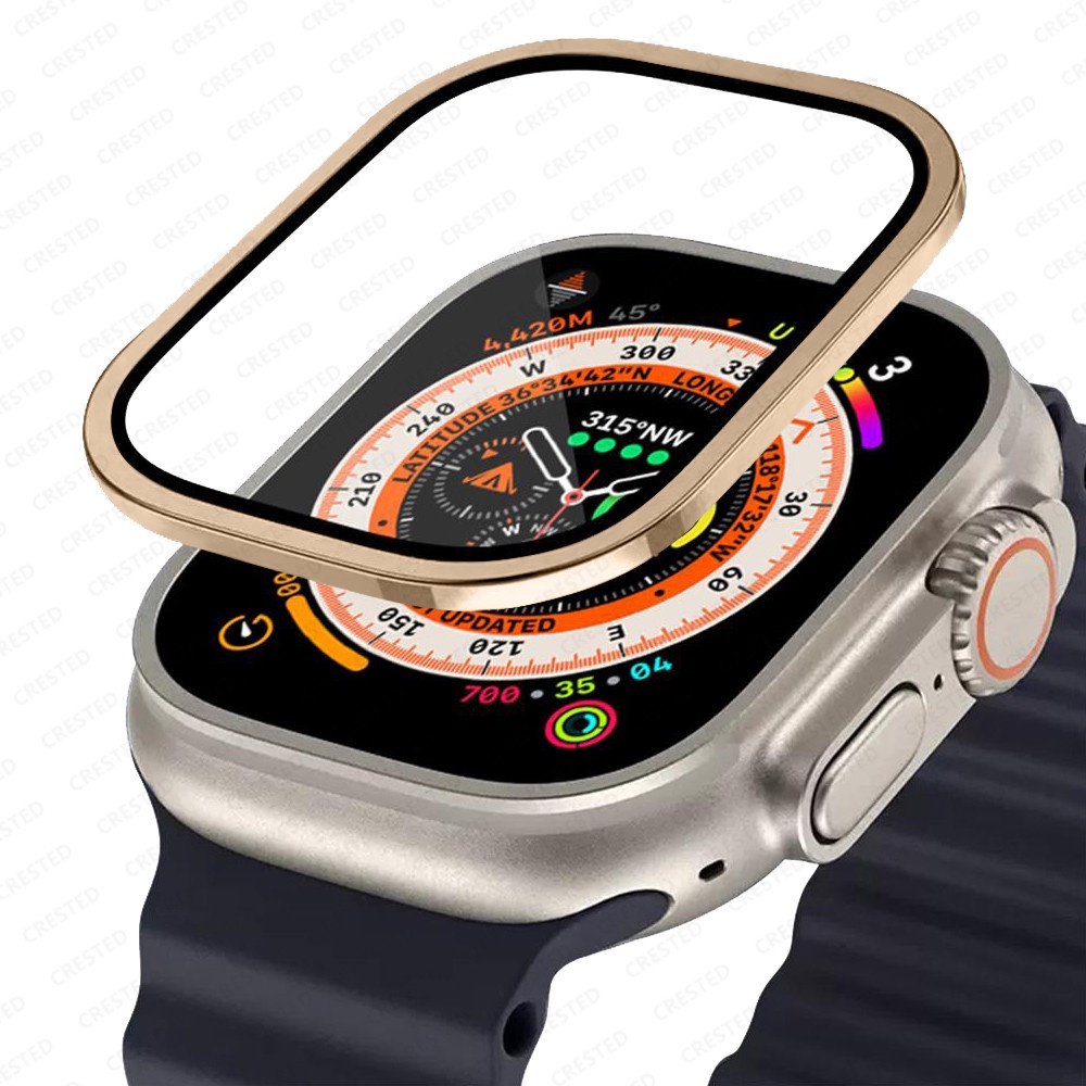 ☈♠Metal Bumper+Tempered Glass For Apple Watch Ultra 49mm Screen Protector Anti-Scratch HD Full Film 