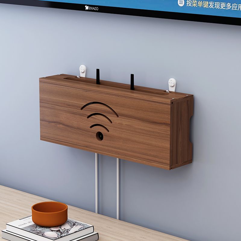 ▨ ○กล่องเก็บเร้าเตอร์ ไม้จริง แขวนผนัง ติดผนัง กล่องรับสัญญาณ wifi เต้ารับสายทีวี ชั้นวางปลั๊ก ไม่ต้องเจาะ