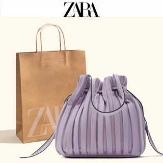 Zara กระเป๋าถือ กระเป๋าสะพายไหล่ จีบรอบ ลายก้อนเมฆ แฟชั่นฤดูร้อน สําหรับสตรี
