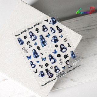 【AG】Nail Art Sticker Zombie Bride Patterns 5D Engraved Halloween Relief Nail Art Water for Halloween