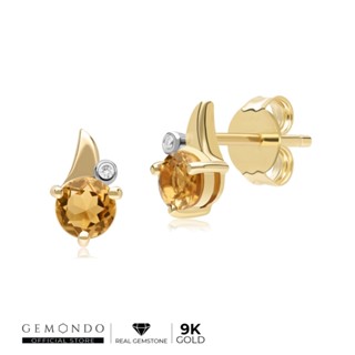 Gemondo ต่างหูทองคำ 9K ประดับซิทริน (Citrine) และเพชร ดีไซน์ใบไม้ ทรงสตัด :  ต่างหูพลอยอัญมณี gemstone earrings