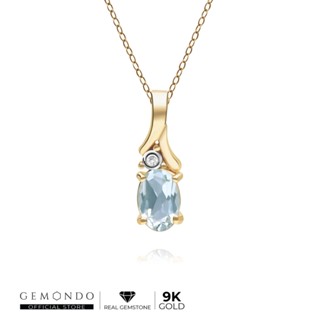 Gemondo จี้ทองคำ 9K ประดับอะความารีน (Aquamarine) และเพชร ดีไซน์ใบไม้ (ไม่รวมสร้อย) : จี้ทองประดับพลอยแท้