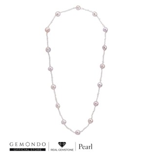 GEMONDO สร้อยไข่มุกน้ำจืดแท้ (Freshwater Pearl)  มุกสีม่วงบาโร้ค , มุกย้อมสีชมพู ทรงกลม , มุกสีขาว ทรง Oval ยาว 29 นิ้ว