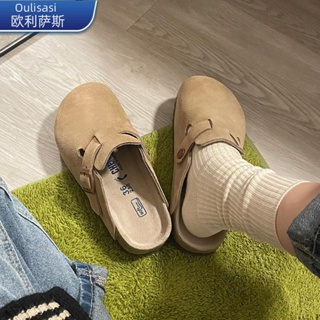 ㍿™♂Olisas 2023 ฤดูใบไม้ผลิและฤดูร้อนใหม่รองเท้า Birkenstock ไม้ก๊อกด้านล่างหนา Baotou รองเท้าแตะผู้หญิงสวมแบน Birkenstoc