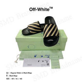 Off-White รองเท้าแตะ รุ่น Diagonal Sliders in Black/Beige Code: OMIC011C99MAT0021061