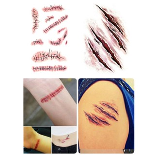 (พร้อมส่งจากไทย) แทททู ฮาโลวีน Halloween Tattoo รอยแผล ติดผิว ฮัลโลวีน สติกเกอร์