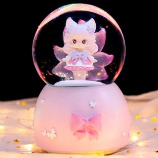 ไขลานกล่องดนตรี กล่องดนตรี Creative Girl Heart Nine Tails Fox Crystal Ball Girl กล่องดนตรี Drifting Snow Dream Music Box ของขวัญวันเกิดเด็ก