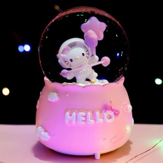 กล่องดนตรี ไขลานกล่องดนตรี HelloKitty Crystal Ball กล่องดนตรี Hello Kitty Cat Music Box ของขวัญวันเกิดสาวการ์ตูน