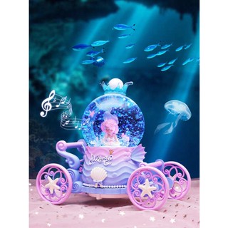 กล่องดนตรี ไขลานกล่องดนตรี Dream Mermaid Carriage Crystal Ball Music Box Spin Castle Princess Music Box Kids Girl ของขวัญวันเกิด