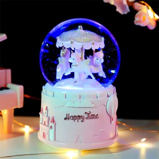 กล่องดนตรี ไขลานกล่องดนตรี Dream Carousel Crystal Ball Girl Music Music Music Box Girl ของขวัญวันเกิด Snowflakes Drifting Snow