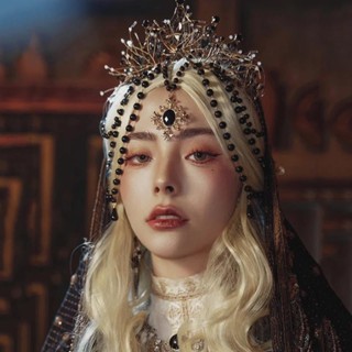 ﹊✳┋Pope Lolita Our Lady Pearl Crown Head เครื่องประดับ Gothic เจ้าสาว Photo ตกแต่งหน้าผาก Props