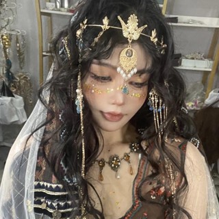 △Western Region Dancer Princess Headdress Travel Photo Modeling Props Bohemia Exotic Tassel Water Drop Pendant Hair Acce