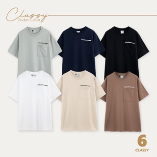 URTHE_CLASSY - เสื้อยืด คอกลม มีกระเป๋า 6 สี S M L XL XXL