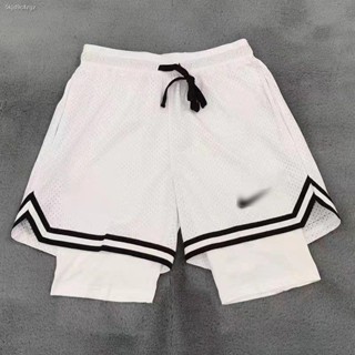 กางเกงบาสเก็ตบอล ✾✲▩กางเกงบาส  3x3 American men s double-layer but knee running fitness fake two-piece with three-point