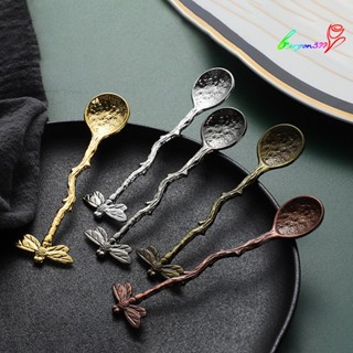 【AG】Coffee Spoon Heat Resistance Long Handle Comfortable Grip Rust-proof Dragonfly Retro Style Dessert Kitchen Gadget