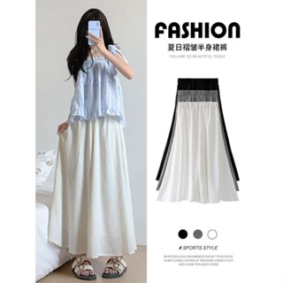 ✗□RPIN culottes สีขาว culottes ลำลองของผู้หญิง culottes ฤดูร้อนบางส่วนจีบกระโปรงทรงเอเอวสูงผ้าม่านกางเกงขากว้าง