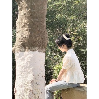 Yuexun เสื้อเชิ้ตแขนสั้น คอตุ๊กตา สไตล์เกาหลี สําหรับผู้หญิง