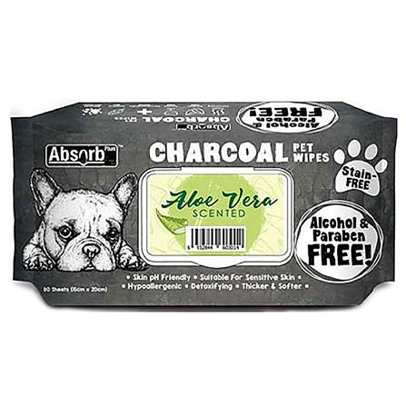 ผ้าเช็ดทำความสะอาดสัตว์เลี้ยง ABSORB PLUS CHARCOAL ALOEVERA 80 แผ่น