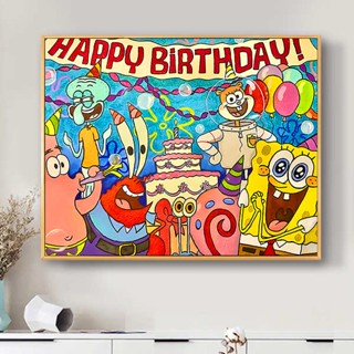 ภาพวาดสีน้ํามันอะคริลิค รูปการ์ตูนครอบครัว กราฟฟิติ Happy Birthday DIY