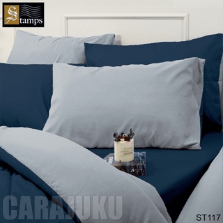 STAMPS ชุดผ้าปูที่นอน สีน้ำเงินกรมท่า ทูโทน English Manor ST117 #แสตมป์ส ชุดเครื่องนอน ผ้าปู ผ้าปูเตียง ผ้านวม