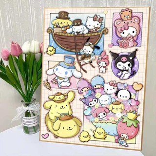 SANRIO ภาพวาดสีน้ํามันอะคริลิค รูปการ์ตูนหมีสตรอเบอร์รี่ Kuromi Fills DIY