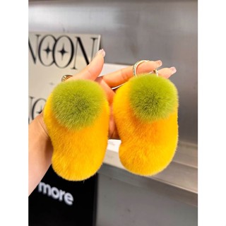 ☏Real Rex Rabbit Fur Small Mango Car Keychain Pendant Ins Cute Plush Doll Doll Bag Ornament Gift