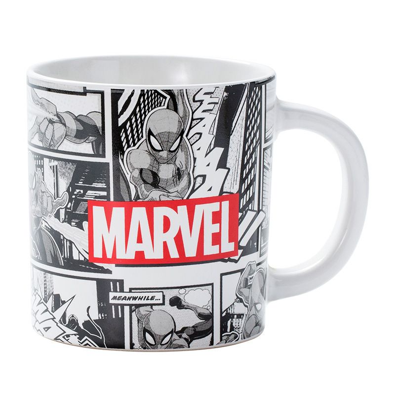 ℗ Marvel Cup Avengers Alliance Spider-Man Hulk Creative ถ้วยเซรามิกความจุขนาดใหญ่พร้อมฝาปิดชุดช้อนแก้ว