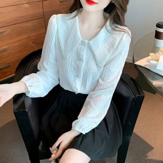 พร้อมส่ง✨แฟชั่นสไตล์เกาหลีสีทึบอารมณ์ปกตุ๊กตาเสื้อใหม่ทุกการแข่งขันแขนยาวมืออาชีพ 2 สีเสื้อ