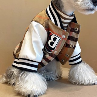 ☊เสื้อผ้าสุนัขฤดูใบไม้ร่วงและฤดูหนาวหนาอบอุ่น French Dou Schnauzer VIP Teddy Shiba Inu แจ็คเก็ตเบสบอลแมว