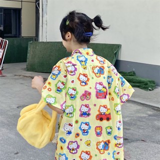 เสื้อน่ารัก ฤดูร้อน 2022 ใหม่ญี่ปุ่นสาวนุ่มน่ารักครีมสีเหลืองแขนสั้นเสื้อการ์ตูนวินเทจผู้หญิงหลวมหวานด้านบนแนวโน้ม