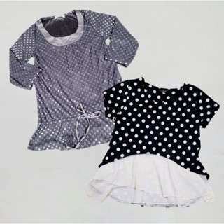 เสื้อผ้ามือสอง คอกลม ลายจุด แฟชั่นผู้หญิง