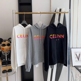 Celin เสื้อกันหนาว มีฮู้ด พิมพ์ลายตัวอักษร Celine ไล่โทนสี ทรงหลวม เข้ากับทุกการแต่งกาย สไตล์สตรีท สําหรับผู้ชาย