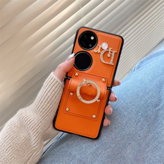 เคสโทรศัพท์มือถือหนัง ประดับเพชร พร้อมแหวนขาตั้ง หรูหรา สําหรับ Huawei p50pocket