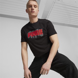 PUMA BASICS - เสื้อยืดผู้ชาย Wording Graphic สีดำ - APP - 67447501