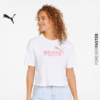 PUMA BASICS - เสื้อยืดผู้หญิงทรงครอป FLORAL VIBES สีขาว - APP - 67159402