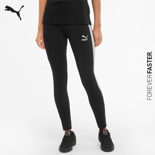 PUMA SPORT CLASSICS - กางเกงเลกกิ้งผู้หญิง Iconic T7 Mid-Rise Leggings สีดำ - APP - 53008001