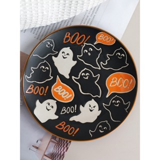 [พร้อมส่ง] จานเซรามิค ลายผีน้อย ฮาโลวีน