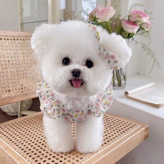 ✠☂♧เสื้อผ้าสัตว์เลี้ยงฤดูใบไม้ผลิใหม่ดอกไม้กระโปรงยืดหยุ่น Teddy bichon สุนัขแมวเสื้อกั๊กบางสลิง