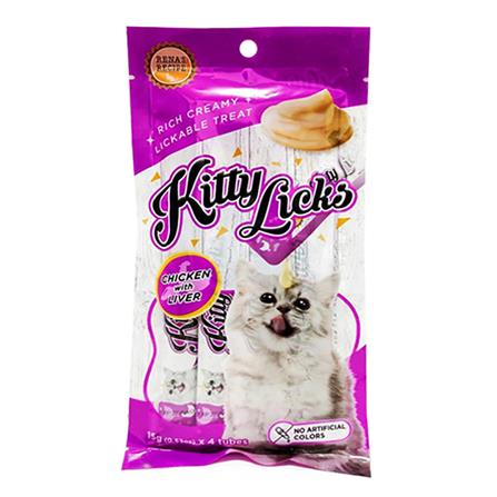 ขนมแมวเลีย KITTY LICKS CHICKEN WITH LIVER แพ็ก 4 ชิ้น