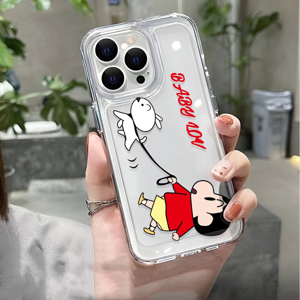 เคสโทรศัพท์มือถือ แบบใส ลายการ์ตูนชินจังจอมแก่น สําหรับ iphone 14 pro max 11 13 12 7 8 Plus X XR XSMax เคสกันกระแทก สําหรับสุนัข