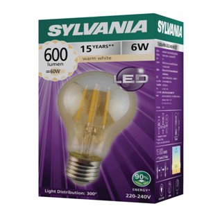 SYLVANIA หลอดไฟวินเทจ Filament ฟิลาเมนต์ ทรงเอดิสัน รุ่น ToLEDo FIRA A60 6W E27 แสงวอร์มไวท์ (แก้วสีทอง)