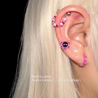 ❡ยุโรป Berry Jam/Millennium Subcultural Spice สาว Y2k Rose สีแดงลูกปัด Cochlear STUD Skull DARKXX