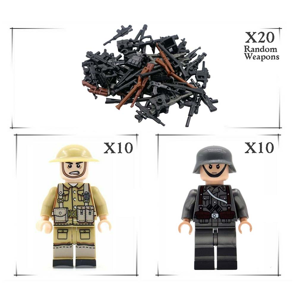 ❤❤❤ღღWWII GERMAN v BRITISH Soldiers + Weapons Mini Figures WW2 Military Set Fit Lego SaLT