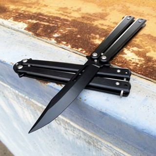 มีดควง มีดผีเสื้อไม่ลับคม ปลายเเหลม สีดำล้วน   Ballisong  Butterfly Knife สินค้าส่งจากในไทย