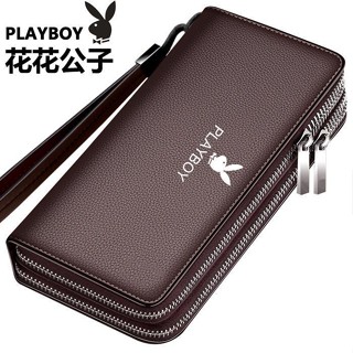 ♣﹊❃Playboy Official Men s Double Zipper Clutch Leather Texture Men s Wallet Mobile Phone Bag Men s Large Capacity