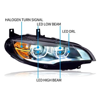 HLTZ รถจัดแต่งทรงผมโคมไฟหัวสำหรับ BMW X6ไฟหน้า2007-2013 E71 LED ไฟหน้าโปรเจคเตอร์ AngelEye DRL สัญญาณอุปกรณ์ยานยนต์